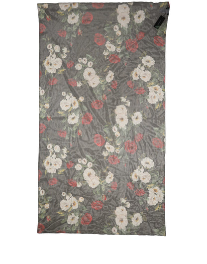 Dolce & Gabbana Sciarpa Nera in Cotone con Stampa Floreale