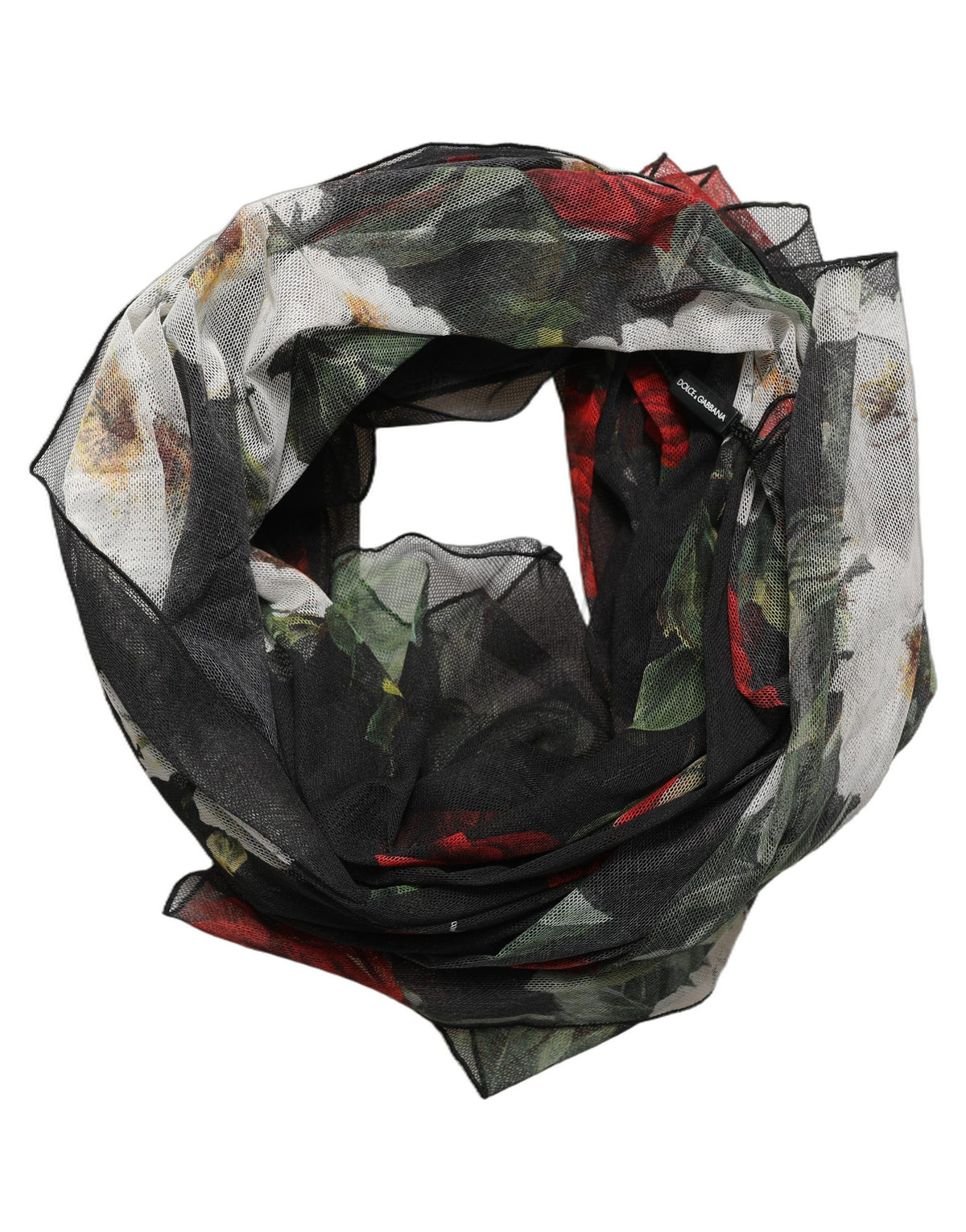 Dolce & Gabbana Sciarpa Nera in Cotone con Stampa Floreale
