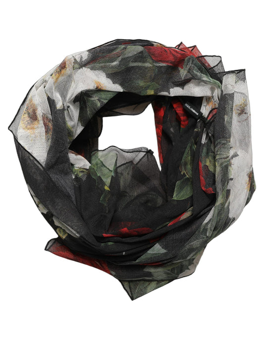 Dolce & Gabbana Sciarpa Nera in Cotone con Stampa Floreale