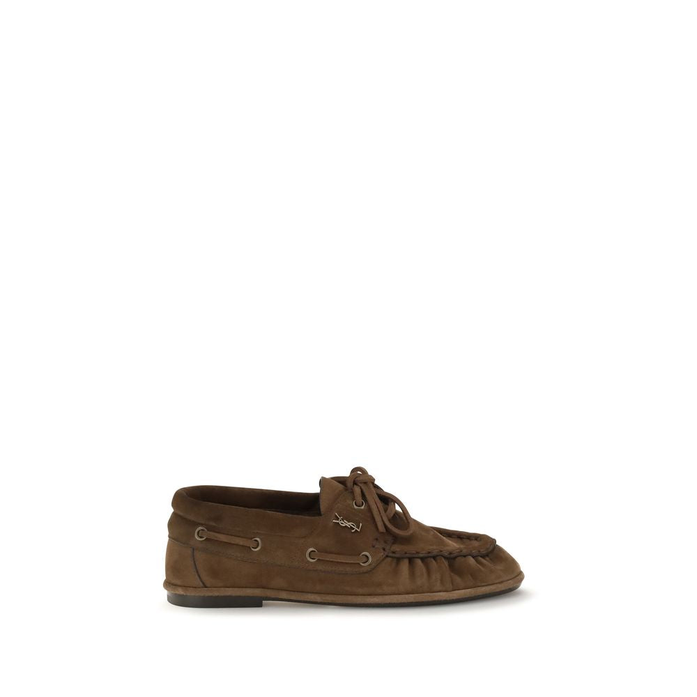 Saint Laurent Mocassini Marroni in Camoscio