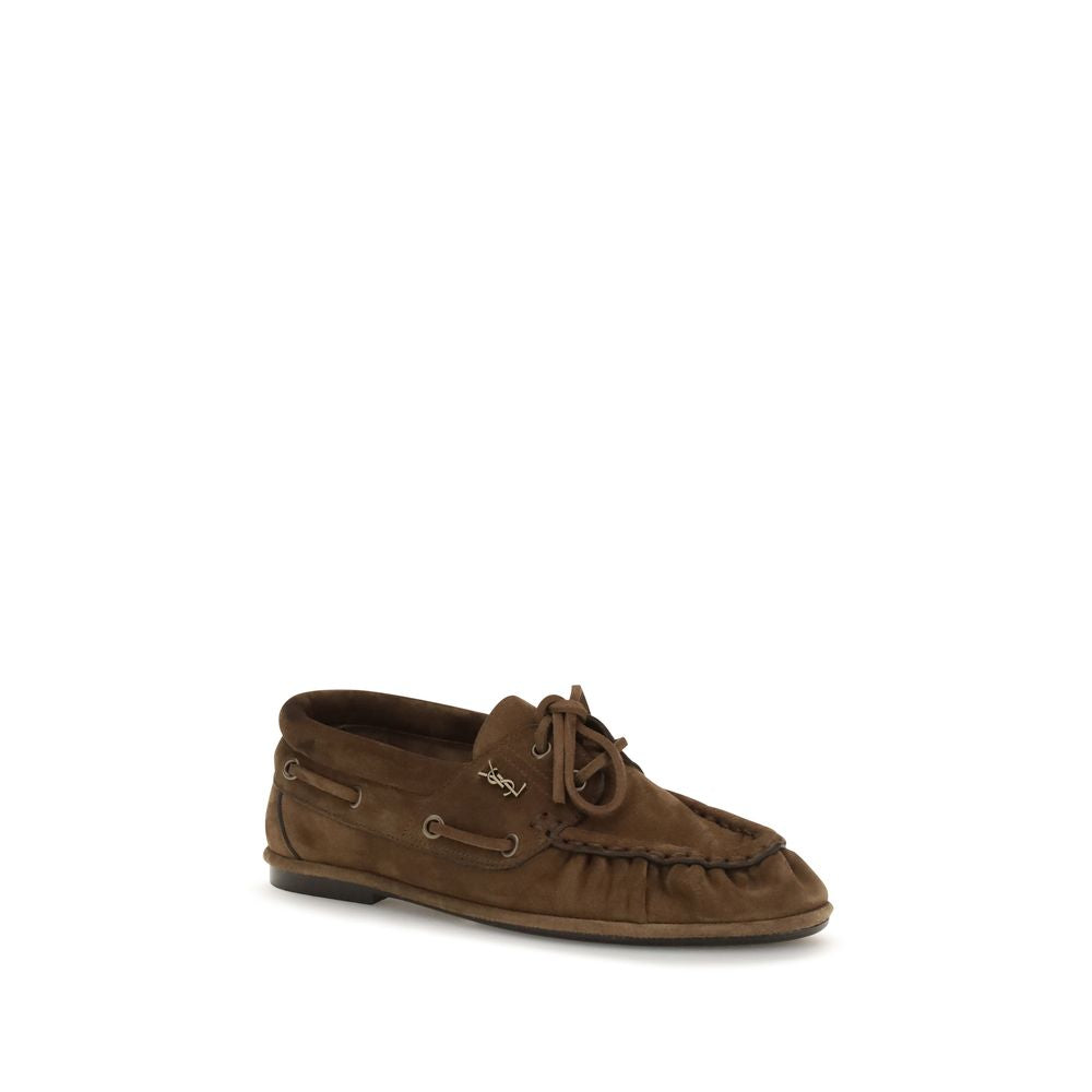 Saint Laurent Mocassini Marroni in Camoscio