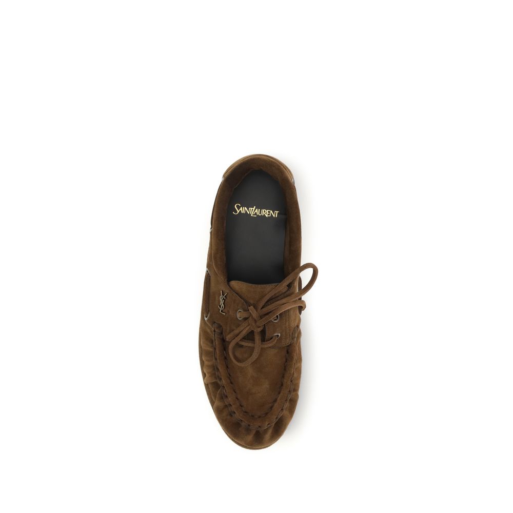 Saint Laurent Mocassini Marroni in Camoscio