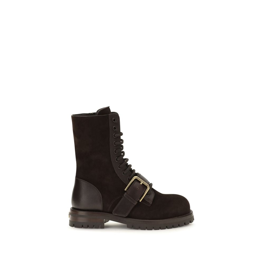 Dolce & Gabbana Black Calf Leather Lace-Up Boots