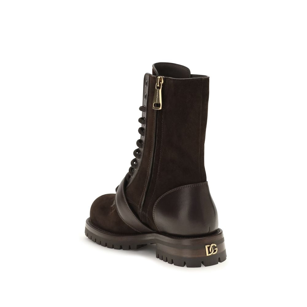 Dolce & Gabbana Black Calf Leather Lace-Up Boots