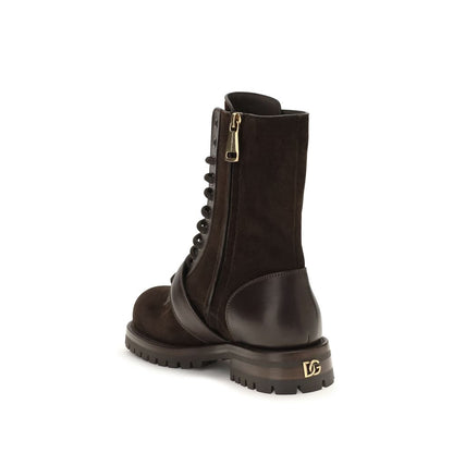 Dolce & Gabbana Black Calf Leather Lace-Up Boots