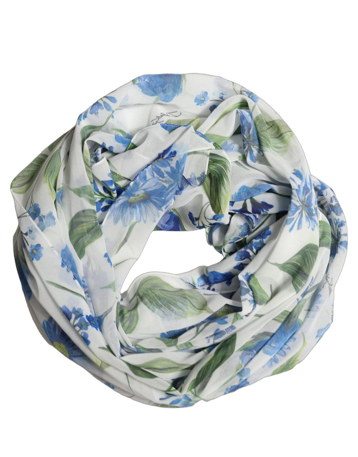 Dolce & Gabbana Foulard Bianco e Blu con Stampa Floreale