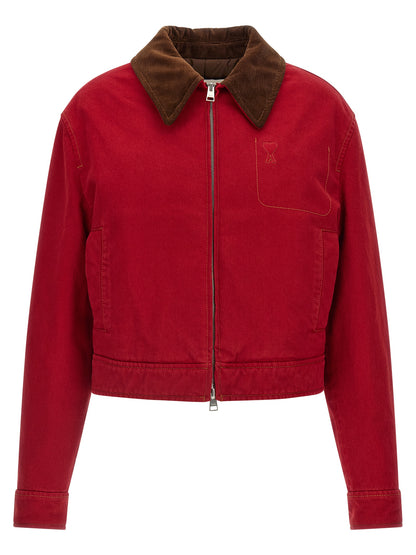 Ami Paris Giacca Cropped Rossa in Cotone