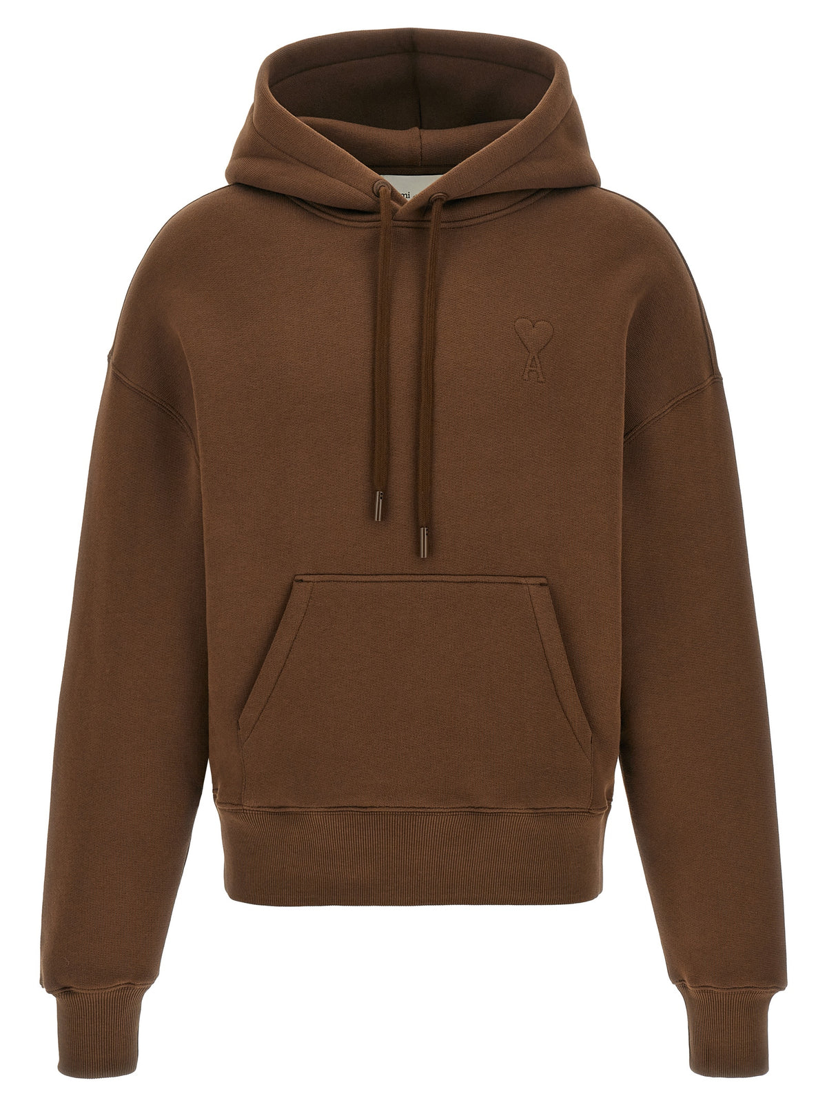 Ami Paris Felpa con Cappuccio Marrone in Cotone