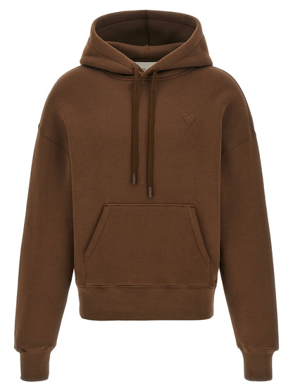 Ami Paris Felpa con Cappuccio Marrone in Cotone