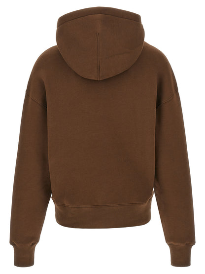 Ami Paris Felpa con Cappuccio Marrone in Cotone