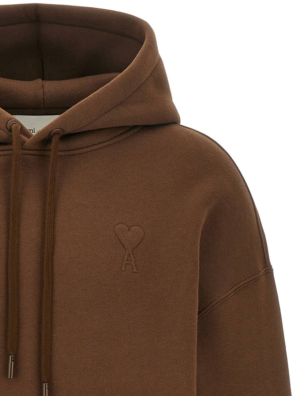 Ami Paris Felpa con Cappuccio Marrone in Cotone