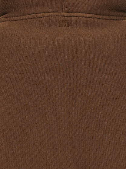Ami Paris Felpa con Cappuccio Marrone in Cotone