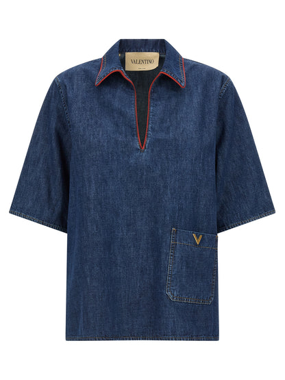 Valentino Garavani Camicia Denim Blu Scuro in Cotone