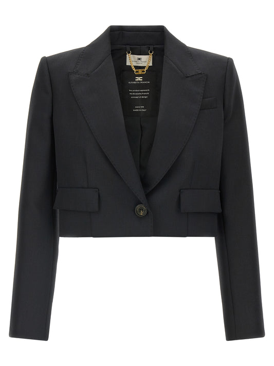 Elisabetta Franchi Schwarzer Blazer aus reiner Schurwolle
