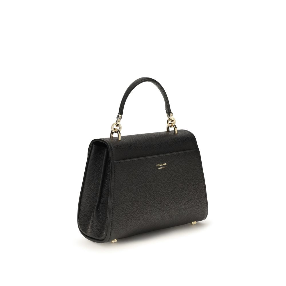 Ferragamo Borsa a Spalla Nera in Pelle di Vitello