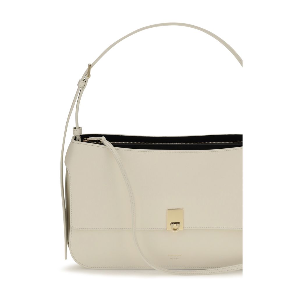 Ferragamo Borsa a Spalla Beige in Pelle di Vitello