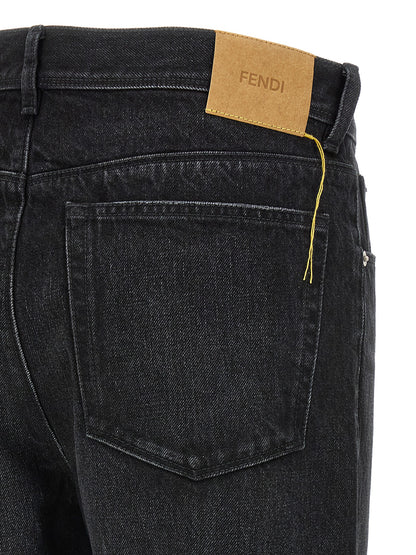 Fendi Jeans aus Leder in Schwarz