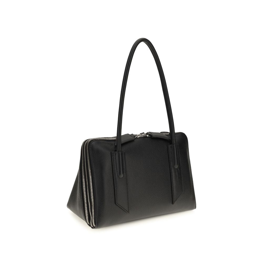 The Attico Schultertasche aus Lackleder in Schwarz