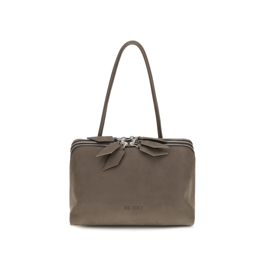 The Attico Schultertasche aus Lackleder in Grau