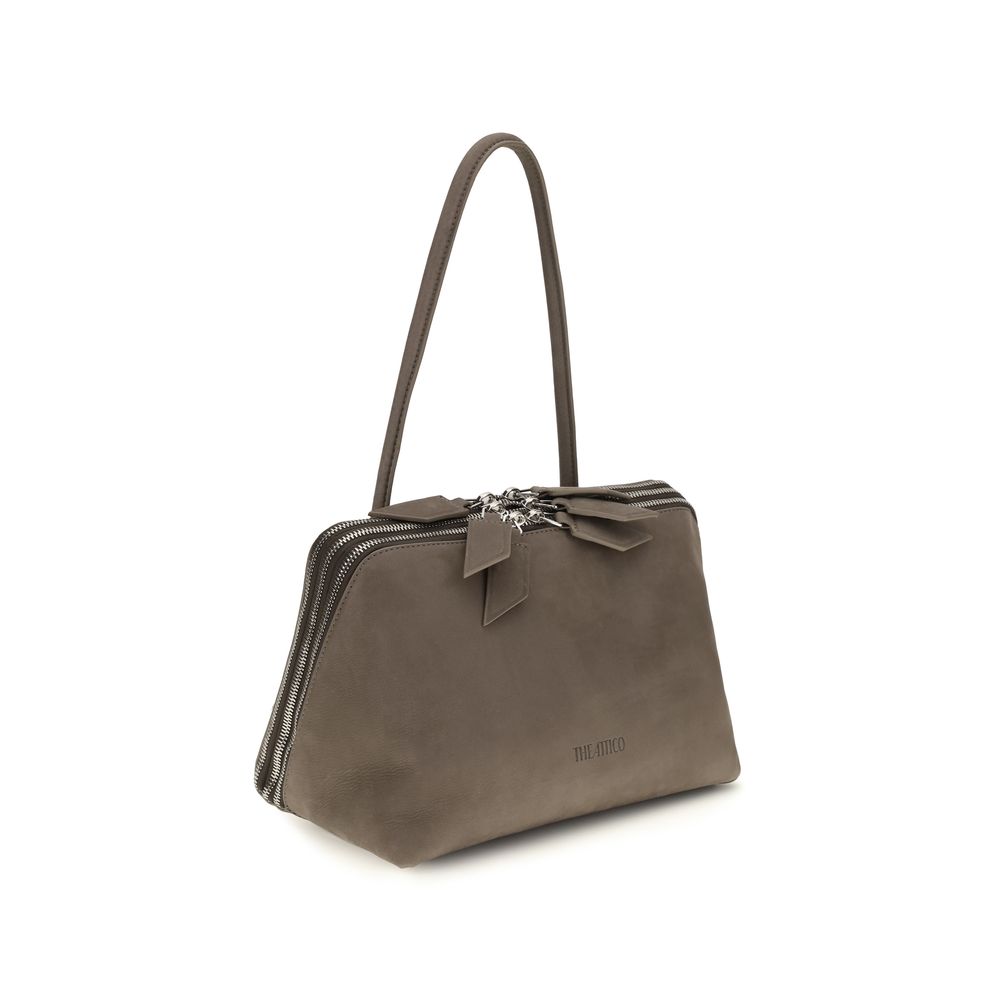 The Attico Schultertasche aus Lackleder in Grau