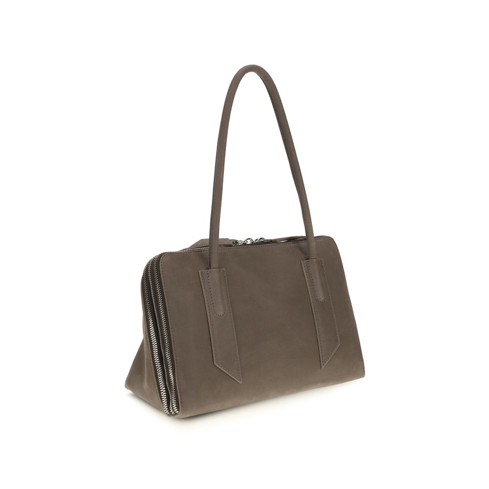 The Attico Schultertasche aus Lackleder in Grau