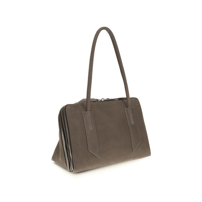 The Attico Schultertasche aus Lackleder in Grau