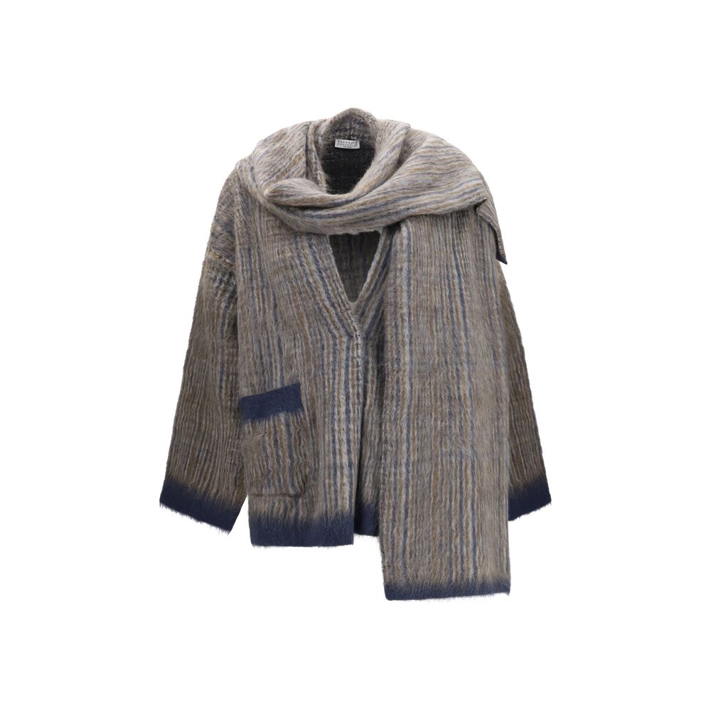 Brunello Cucinelli Grauer Mohair-Blazer mit Schal