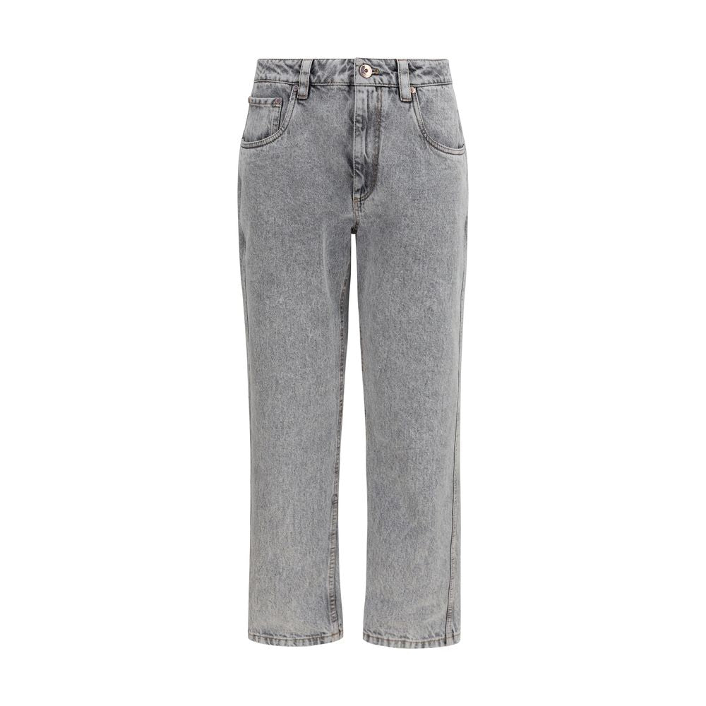 Brunello Cucinelli Jeans aus Leder in Grau