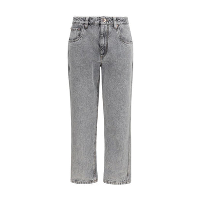 Brunello Cucinelli Jeans aus Leder in Grau