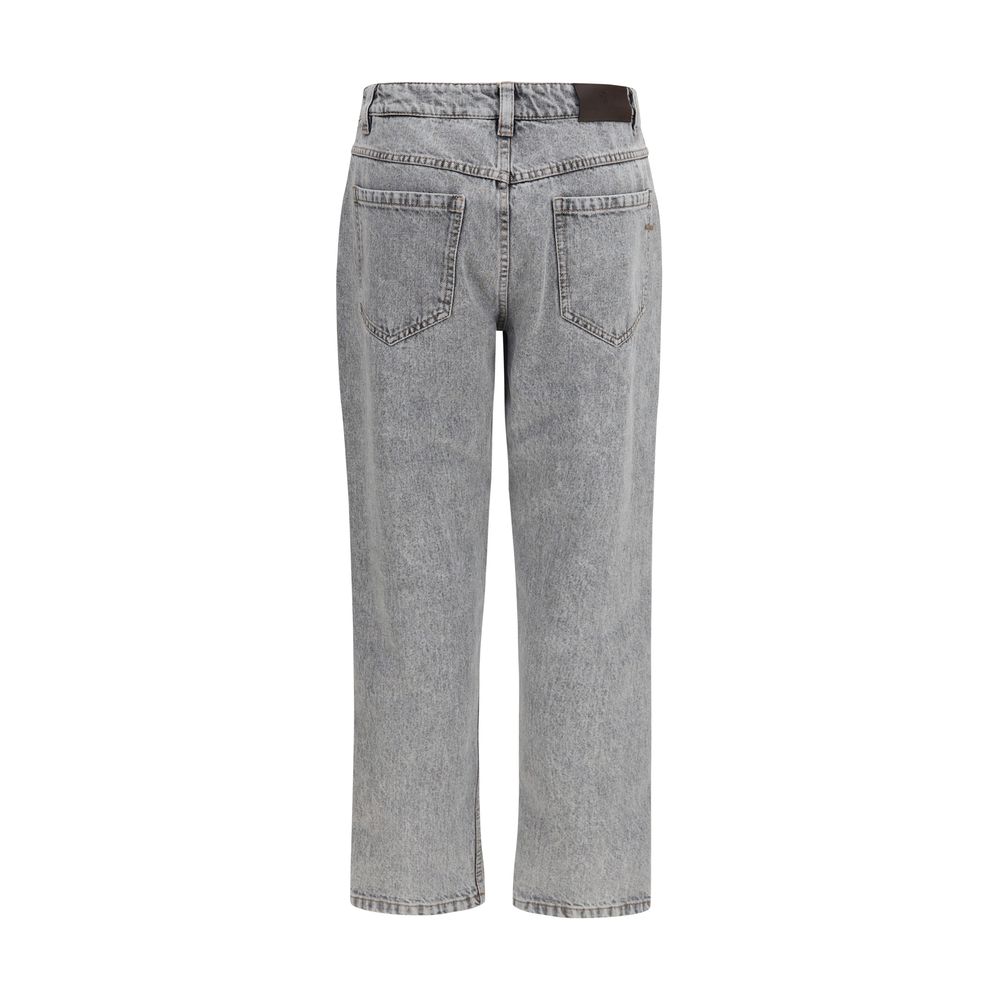 Brunello Cucinelli Jeans aus Leder in Grau