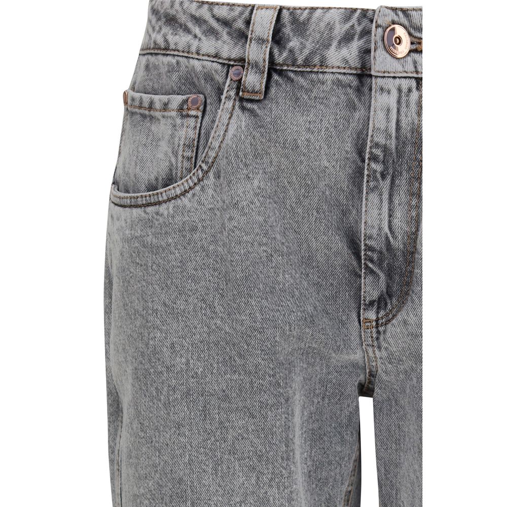 Brunello Cucinelli Jeans aus Leder in Grau