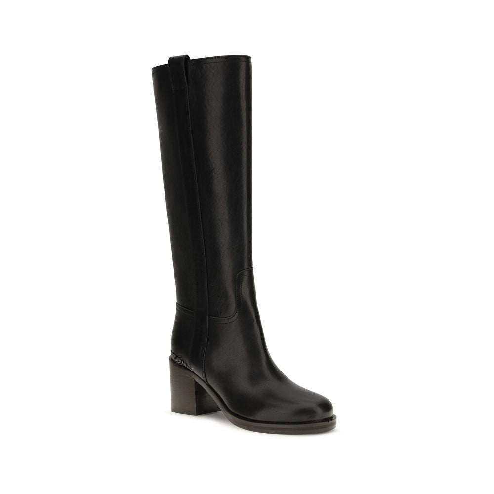 Brunello Cucinelli Stiefel aus Leder in Schwarz