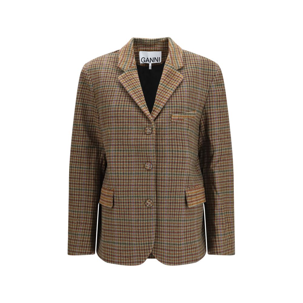 Ganni Brauner Blazer aus recycelter Wolle