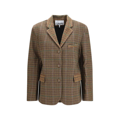 Ganni Brauner Blazer aus recycelter Wolle
