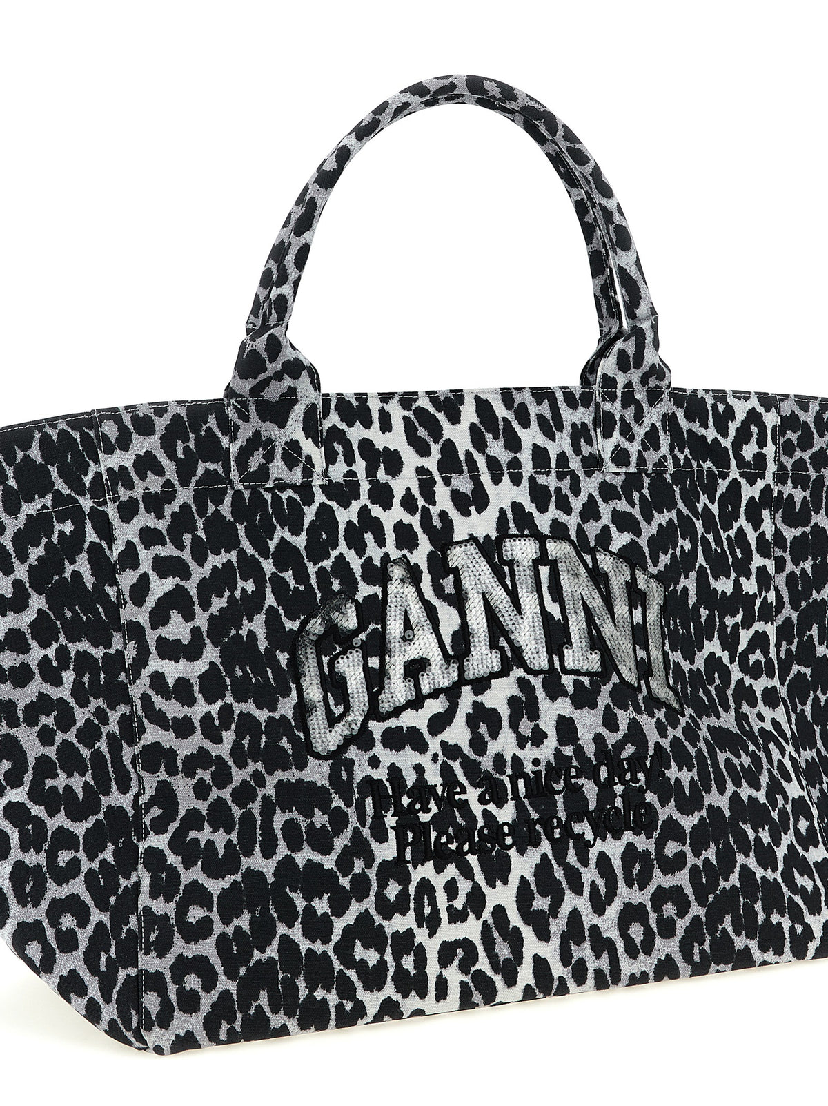 Ganni Leopard Sequin XXL Tote in Grau – Ansicht 3 | Arca Lucia
