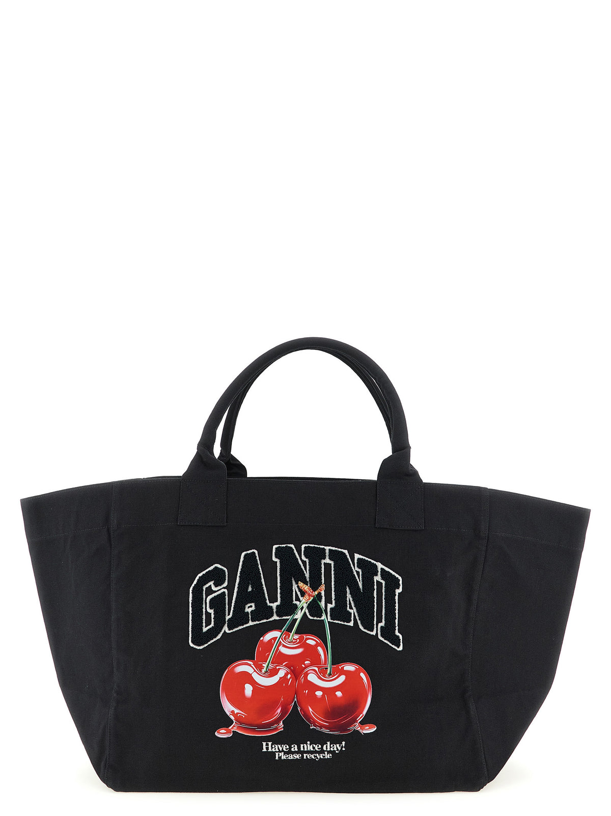 Ganni Cherry XXL Tote aus recycelter Baumwolle in Schwarz – Ansicht 1 | Arca Lucia