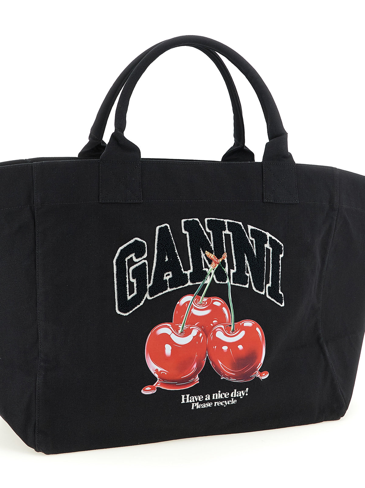 Ganni Cherry XXL Tote aus recycelter Baumwolle in Schwarz – Ansicht 3 | Arca Lucia