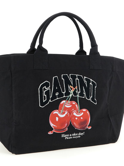 Ganni Cherry XXL Tote aus recycelter Baumwolle in Schwarz – Ansicht 3 | Arca Lucia
