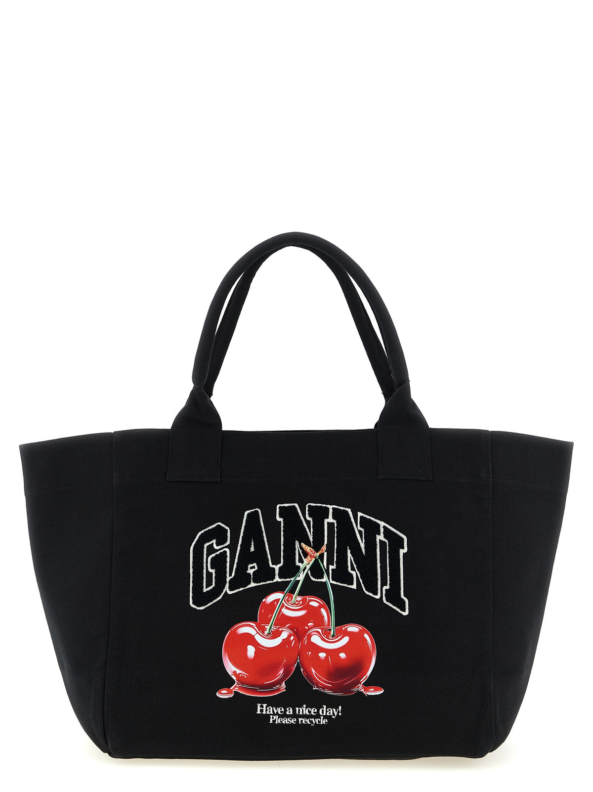 Ganni Cherry Medium Tote aus recycelter Baumwolle in Schwarz – Ansicht 1 | Arca Lucia
