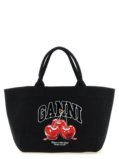 Ganni Cherry Medium Tote aus recycelter Baumwolle in Schwarz – Ansicht 1 | Arca Lucia