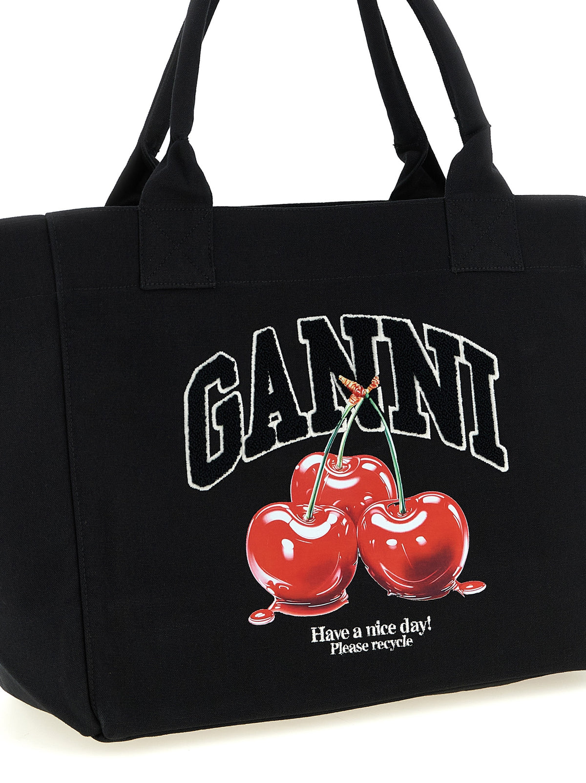 Ganni Cherry Medium Tote aus recycelter Baumwolle in Schwarz – Ansicht 3 | Arca Lucia