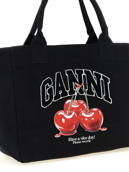 Ganni Cherry Medium Tote aus recycelter Baumwolle in Schwarz – Ansicht 3 | Arca Lucia