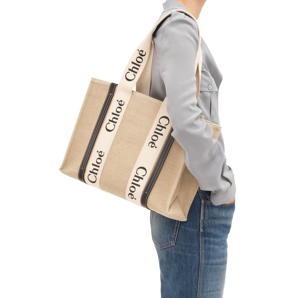 Chloé Beige Leinen-Tragetasche – Ansicht 2 | Arca Lucia