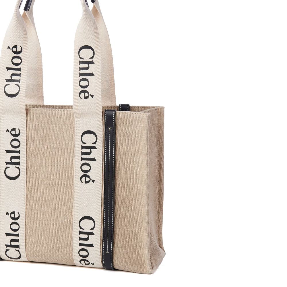 Chloé Beige Leinen-Tragetasche – Ansicht 3 | Arca Lucia