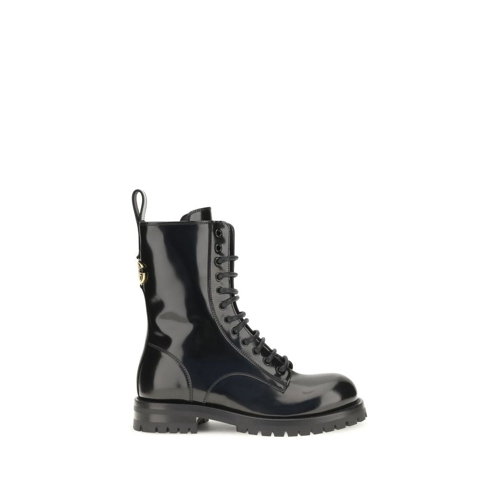 Dolce & Gabbana Schwarze Schnürstiefel aus Kalbsleder Bos Taurus – Ansicht 1 | Arca Lucia