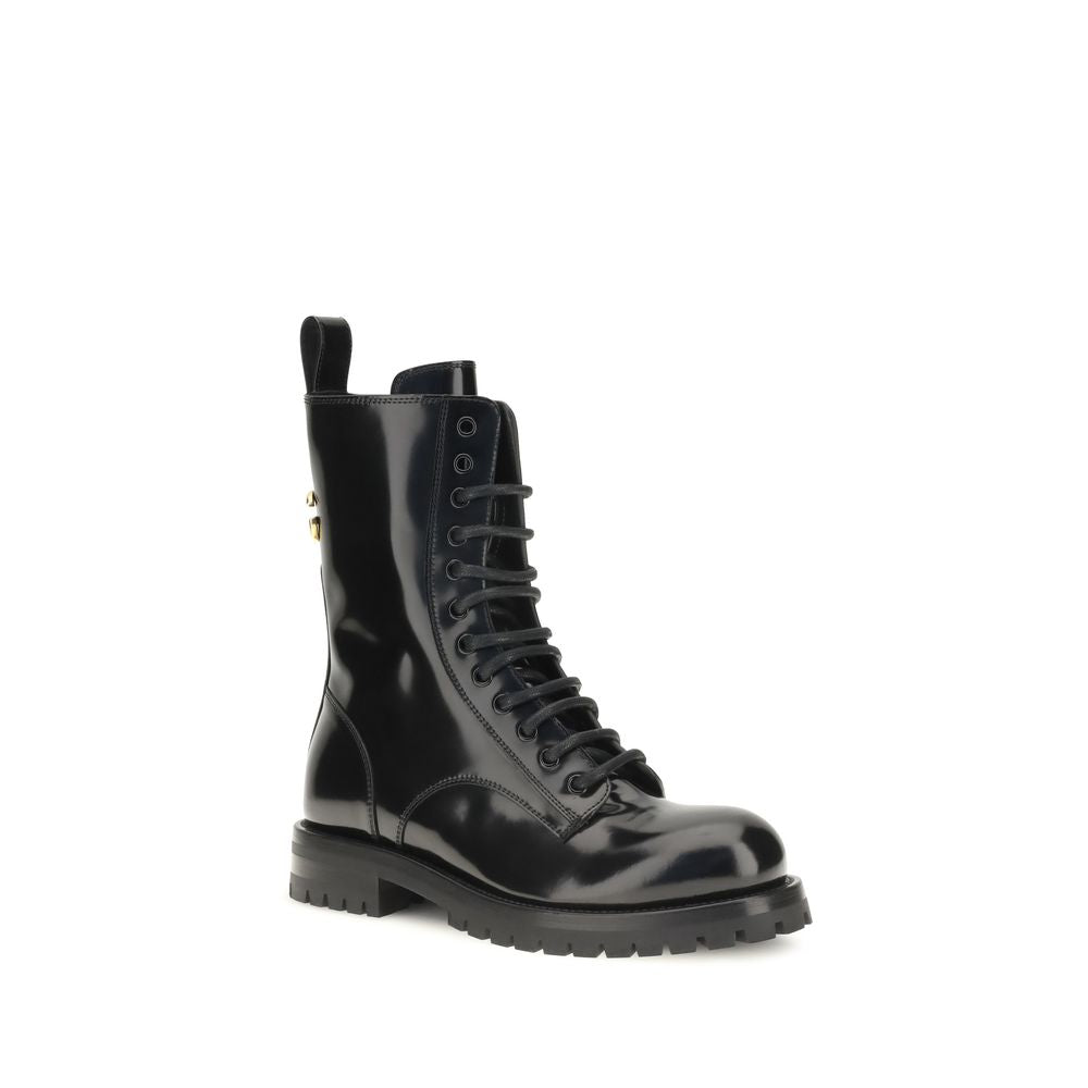 Dolce & Gabbana Schwarze Schnürstiefel aus Kalbsleder Bos Taurus – Ansicht 2 | Arca Lucia