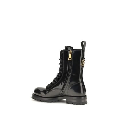 Dolce & Gabbana Schwarze Schnürstiefel aus Kalbsleder Bos Taurus – Ansicht 3 | Arca Lucia