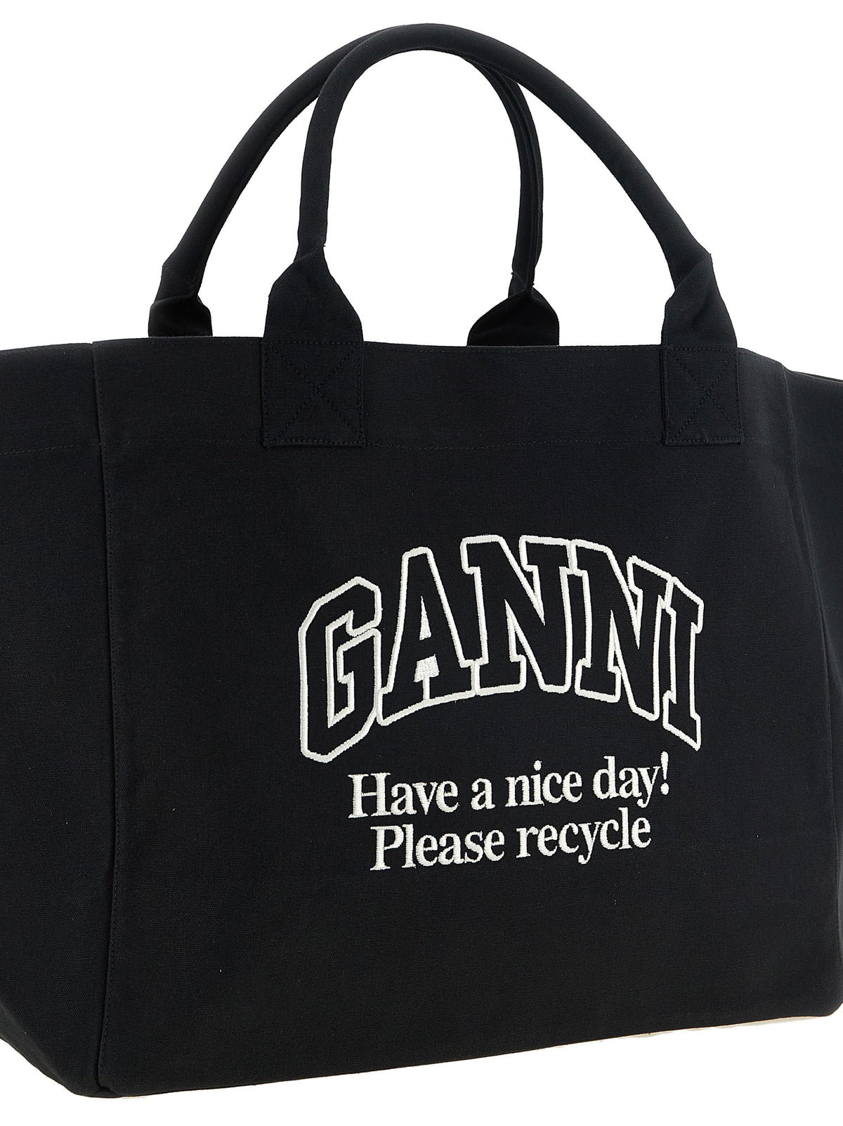 Ganni Schwarze Tote Bag aus recycelter Baumwolle – Ansicht 3 | Arca Lucia