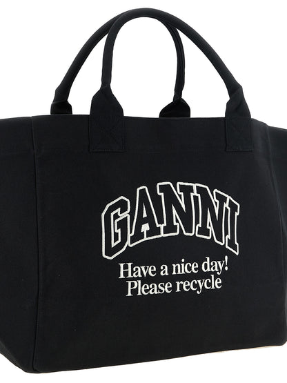 Ganni Schwarze Tote Bag aus recycelter Baumwolle – Ansicht 3 | Arca Lucia