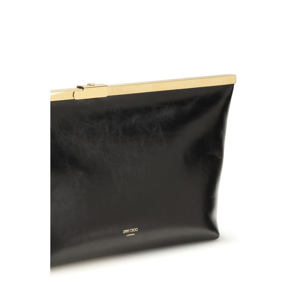 Jimmy Choo Large Ganache Biker Clutch aus schwarzem Kalbsleder – Produktansicht 4 | Arca Lucia